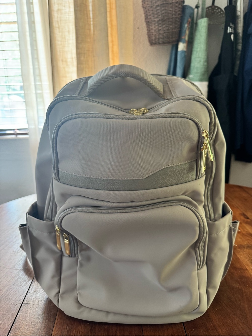 Women’s Clay Multi-Pocket Laptop Backpack with Gold Accents